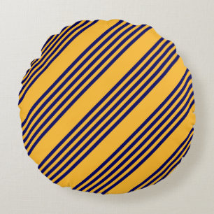 Navy blue and sunny yellow five stripes pattern round pillow