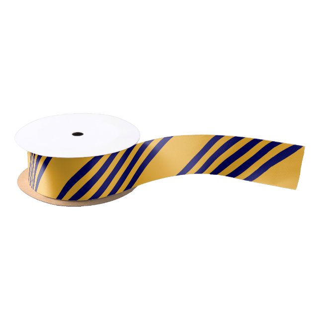 Navy blue and sunny yellow five stripes pattern satin ribbon (Spool)