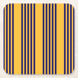 Navy blue and sunny yellow five stripes pattern square paper coaster