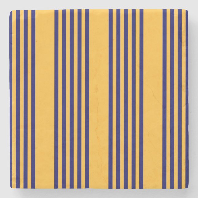 Navy blue and sunny yellow five stripes pattern stone coaster (Front)