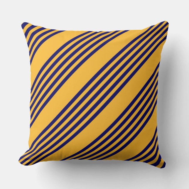 Navy blue and sunny yellow five stripes pattern throw pillow (Front)