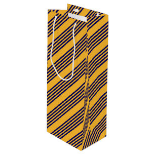 Navy blue and sunny yellow five stripes pattern wine gift bag
