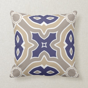 Navy Blue and Taupe Moroccan Throw Pillow