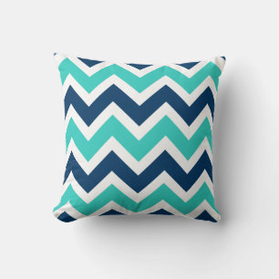Navy Blue and Teal Chevron Zigzag Pattern Throw Pillow