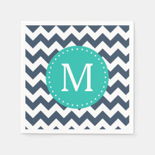 Navy Blue and Teal Green Chevron Custom Monogram Napkin