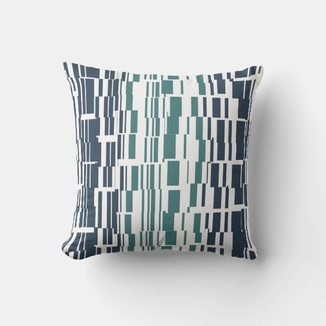 Navy Blue and Teal Green Unique Pattern Throw Pillow (Front)