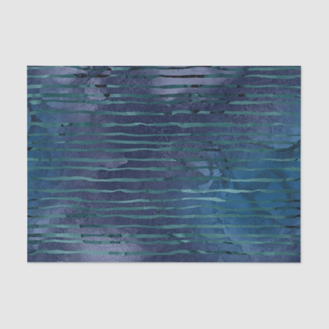 Navy Blue and Teal Striped Pattern Tissue Paper (Front)