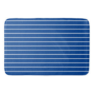 Navy Blue and Thin White Stripes Bath Mat