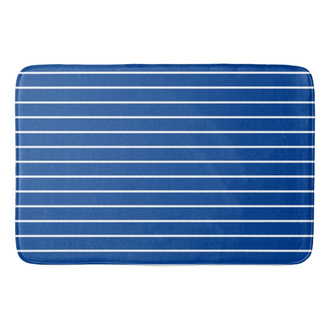Navy Blue and Thin White Stripes Bath Mat (Front)