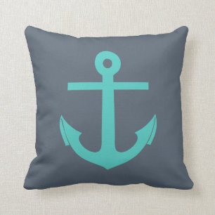 Navy Blue and Turquoise Anchor Nautical Throw Pillow