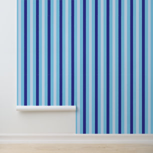 Navy Blue And Turquoise Stripes Bathroom Wallpaper