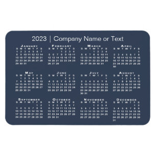 Navy Blue and White 2023 Calendar with Custom Text Magnet