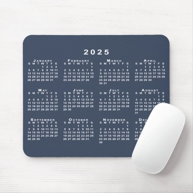 Navy Blue and White 2025 Calendar Mouse Pad (With Mouse)