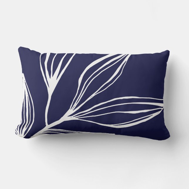 Navy Blue and White Abstract Marine Plant Pillow (Front)