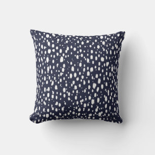 Navy Blue and White Abstract Scattered Dots Throw Pillow