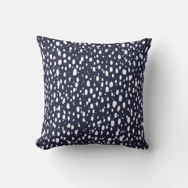 Navy Blue and White Abstract Scattered Dots Throw Pillow (Front)