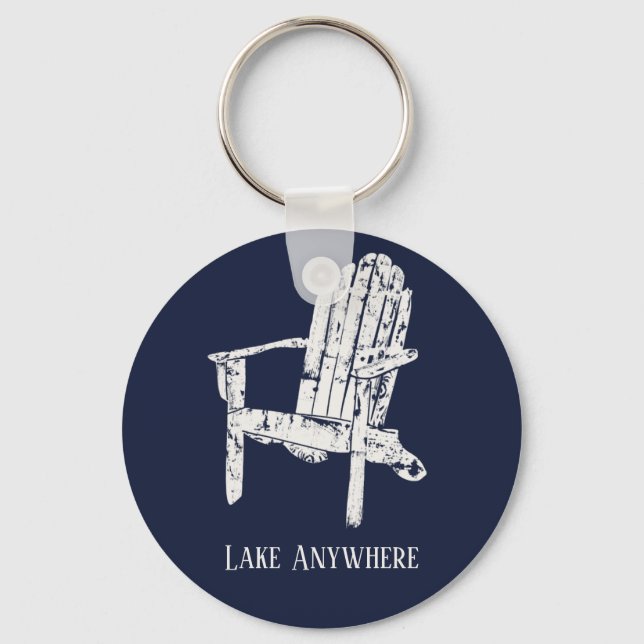 Navy Blue and White Adirondack Chair Personalized Keychain (Front)