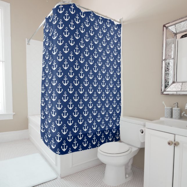 Navy Blue and White Anchors Nautical Pattern (In Situ)
