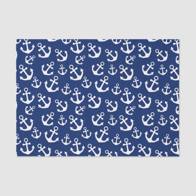 Navy Blue and White Anchors Nautical Pattern Tissue Paper (Front)