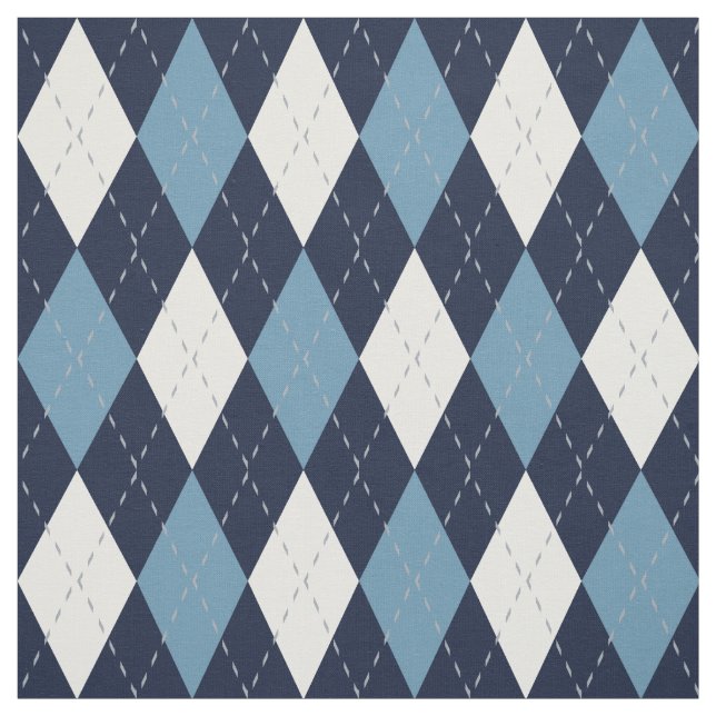 Navy Blue and White Argyle Pattern Fabric (Swatch)