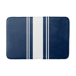 Navy Blue and White Bath Mat