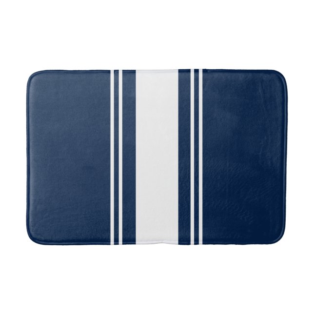 Navy Blue and White Bath Mat (Front)