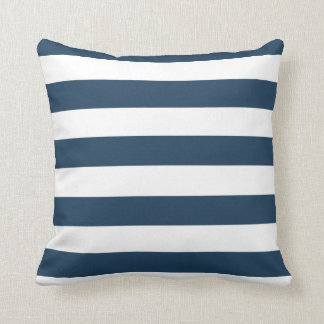 Navy Blue and White  Bold Stripes Throw Pillow