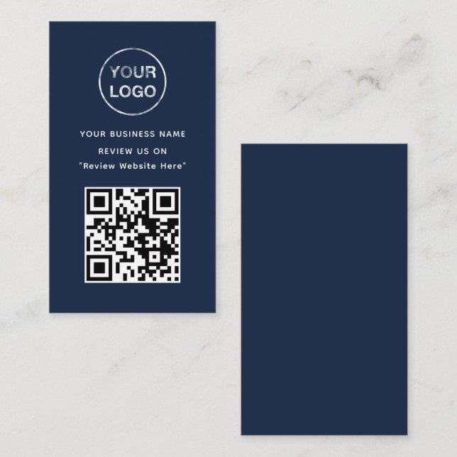 Navy Blue and White Business Review Card (Front/Back)
