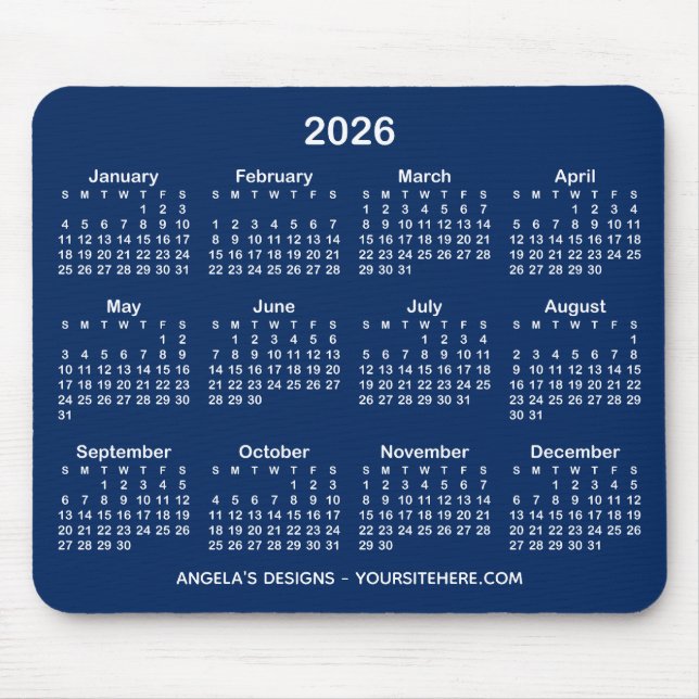 Navy Blue and White Calendar Promotional Mouse Pad (Front)