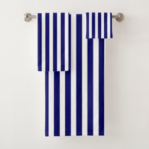 Navy blue and white candy stripes bath towel set
