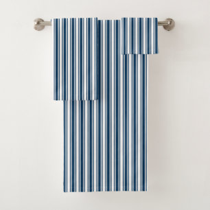 Navy blue and white candy stripes bath towel set