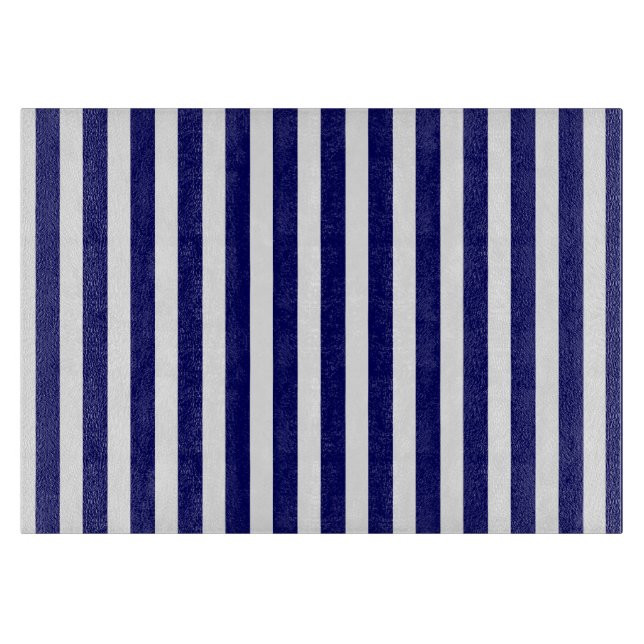 Navy blue and white candy stripes cutting board (Front)