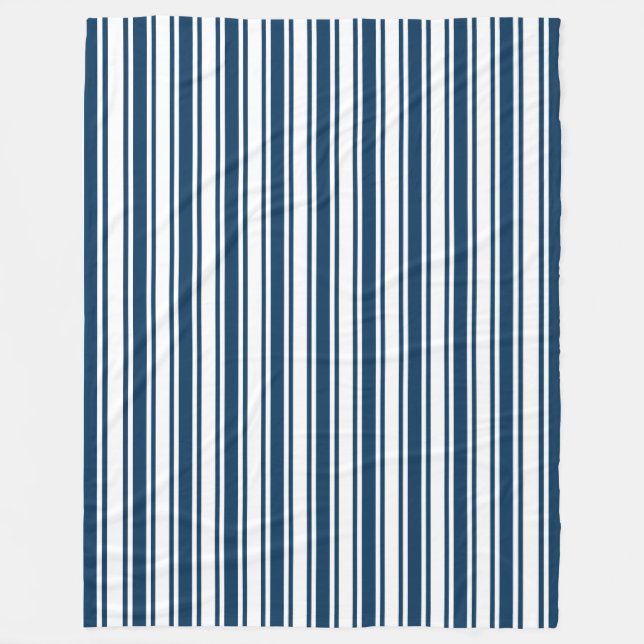 Navy blue and white candy stripes fleece blanket (Front)