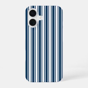 Navy blue and white candy stripes iPhone 16 case