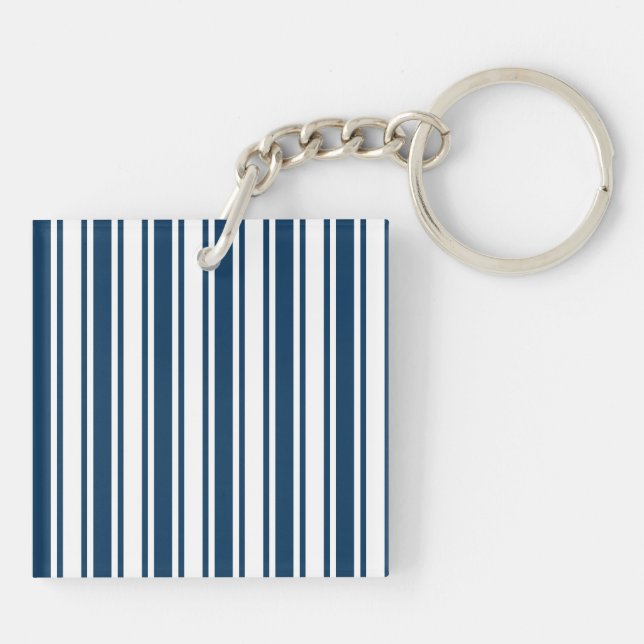 Navy blue and white candy stripes keychain (Back)