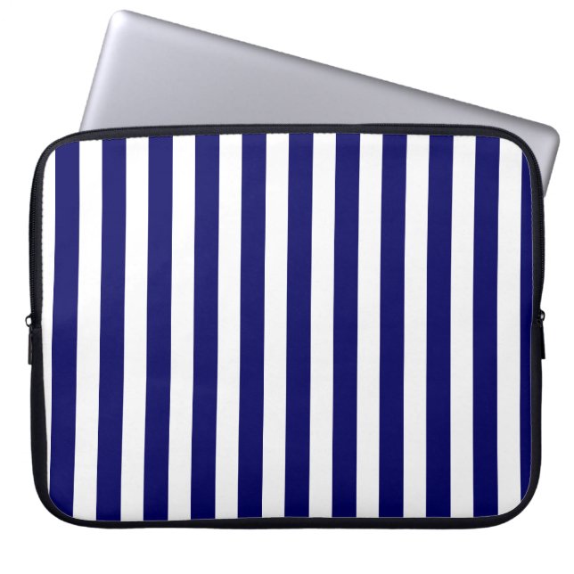 Navy blue and white candy stripes laptop sleeve (Front)
