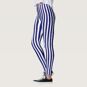 Navy blue and white striped leggings sale