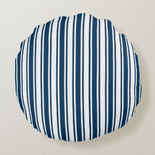 Navy blue and white candy stripes round pillow