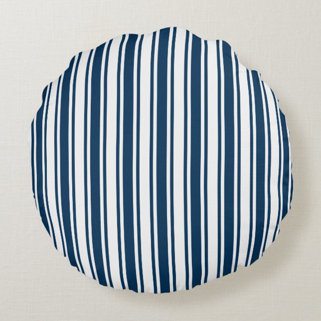 Navy blue and white candy stripes round pillow (Back)