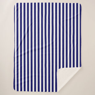 Navy blue and white candy stripes sherpa blanket