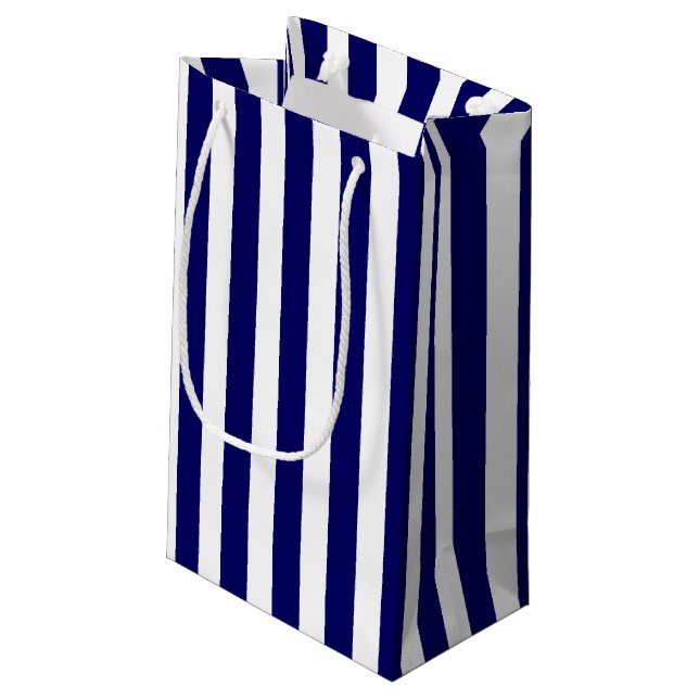 Navy blue and white candy stripes small gift bag (Back Angled)