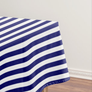 Navy blue and white candy stripes tablecloth