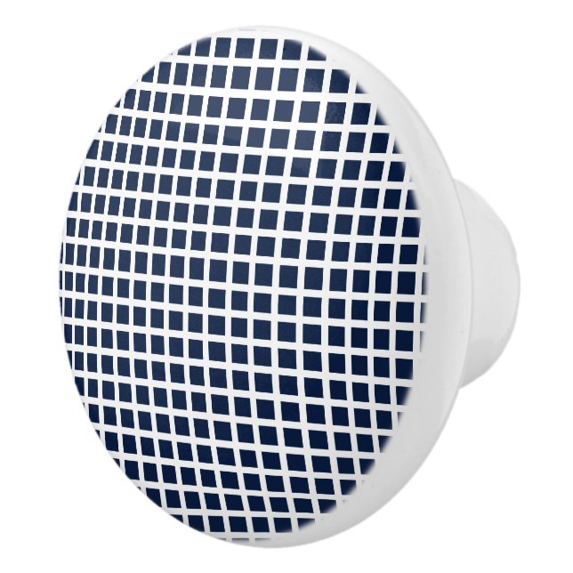 Navy Blue and White Checked Ceramic Knob (Right)