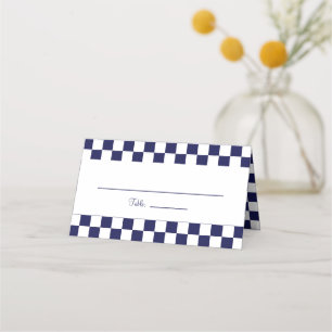 Navy Blue and White Checkerboard Place Card