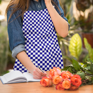 Navy Blue and White Chequerboard Pattern Apron