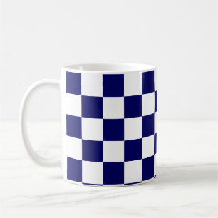 Navy Blue and White Chequerboard Pattern Coffee Mug