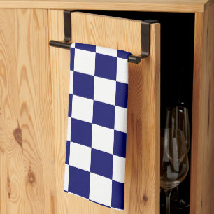 Navy Blue and White Chequerboard Pattern Kitchen Towel
