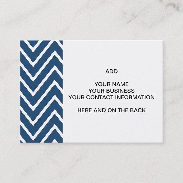 Navy Blue and White Chevron Pattern 2 Business Card (Front)