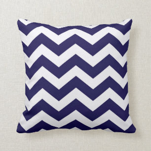 Navy Blue And White Chevron Stripes Throw Pillow