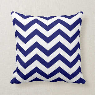 Navy Blue and White Chevron Throw Pillow